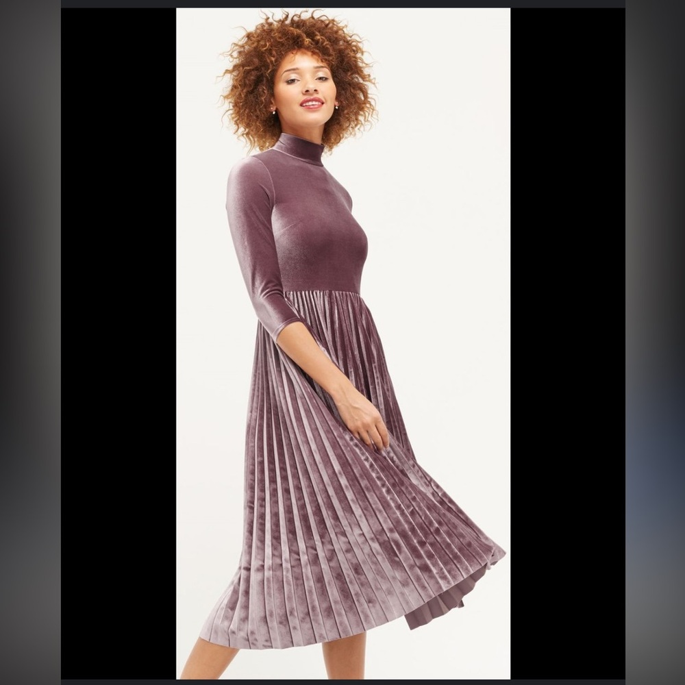 NWOT Velvet dress Oasis Purple Long Sleeve Pleated Cocktail Dress
